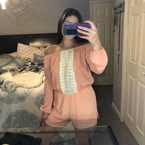 Long sleeve peachy off the shoulder romper